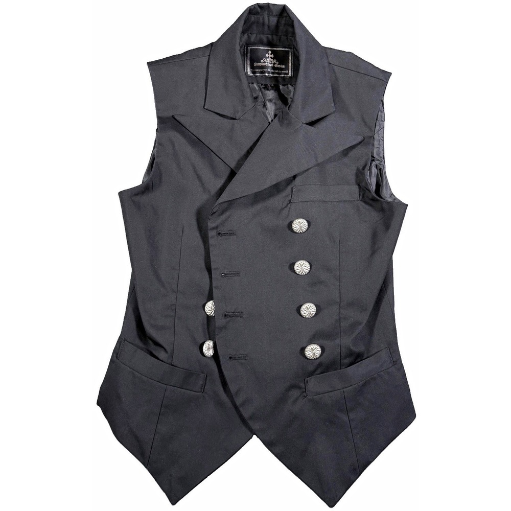 Fanplusfriend Gothic Ouji Steampunk Vest Asymmetrical Double Breasted Black L